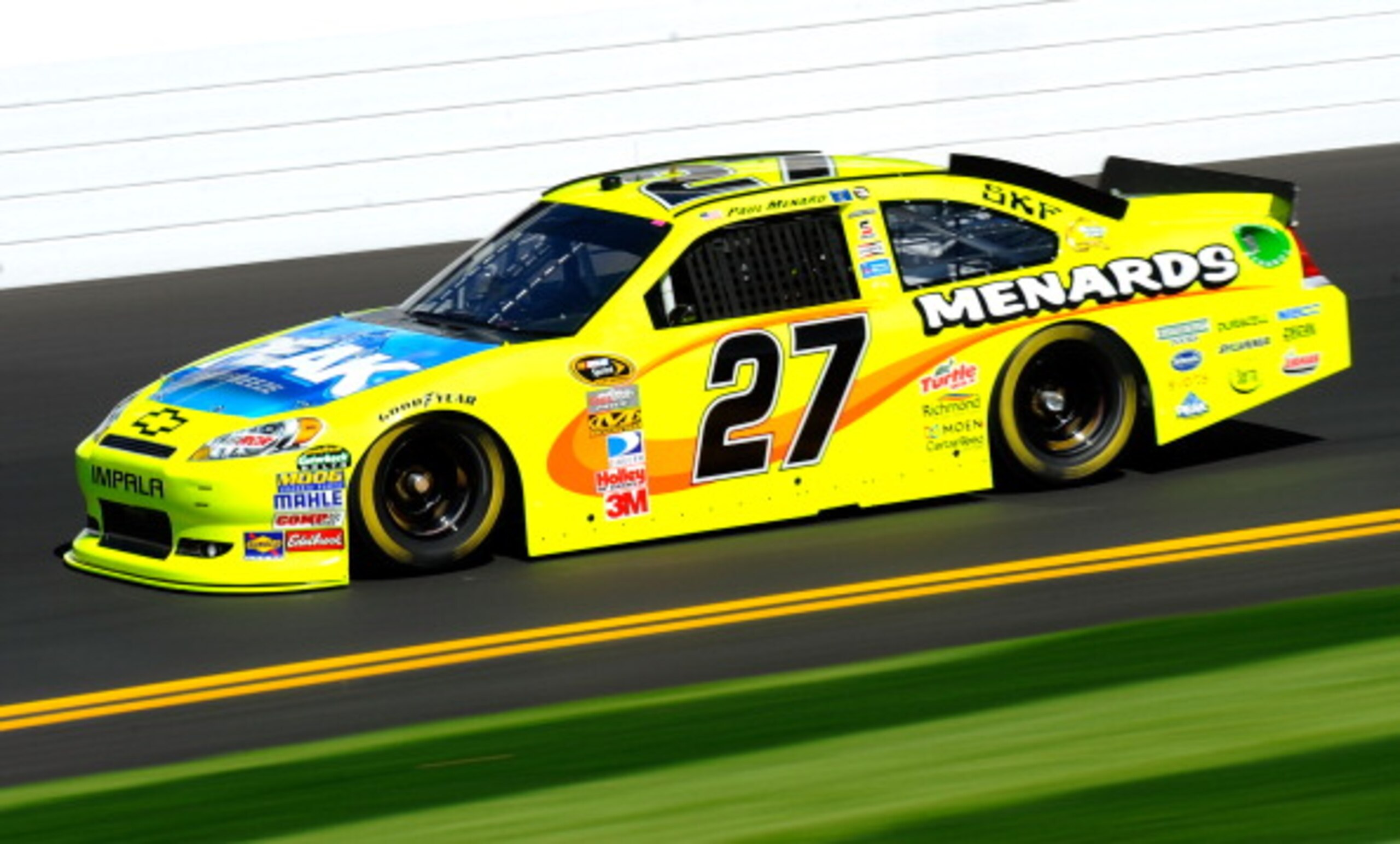 DAYTONA BEACH, FL - FEBRUARY 12:  Paul Menard drives the #27 Menards Chevrolet during practice for the NASCAR Sprint Cup Series Daytona 500 at Daytona International Speedway on February 12, 2011 in Daytona Beach, Florida.  (Photo by Jared C. Tilton/Getty
