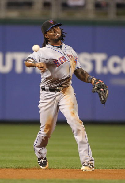 PHILADELPHIA - SEPTEMBER 25: Shortstop Jose Reyes #7 of the New York Mets throws to first base during a game against the Philadelphia Phillies at Citizens Bank Park on September 25, 2010 in Philadelphia, Pennsylvania. The Mets won 5-2. (Photo by Hunter Ma