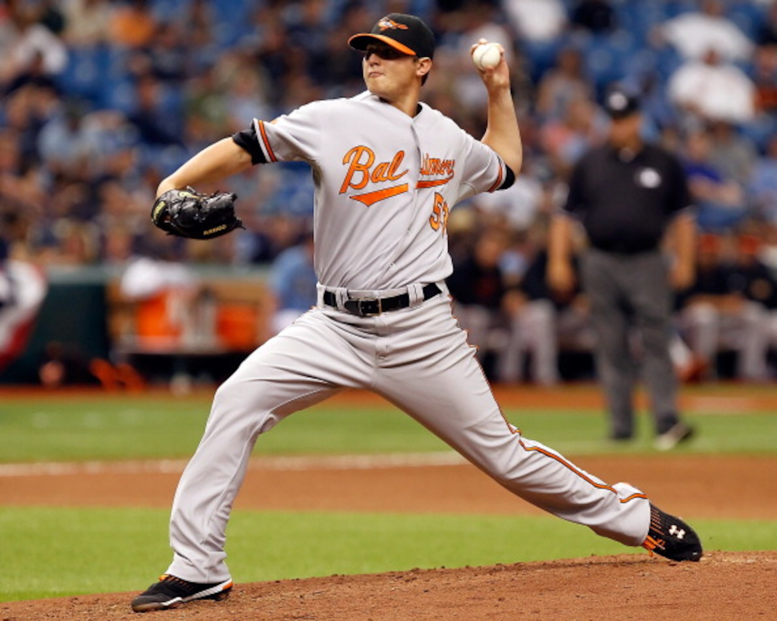 ST PETERSBURG, FL - APRIL 03: Pitcher Zach Britton #53 of the Baltimore Orioles pitches against the Tampa Bay Rays during the game at Tropicana Field on April 3, 2011 in St. Petersburg, Florida. (Photo by J. Meric/Getty Images) ST PETERSBURG, FL - APRIL 03: Pitcher Zach Britton #53 of the Baltimore Orioles pitches against the Tampa Bay Rays during the game at Tropicana Field on April 3, 2011 in St. Petersburg, Florida. (Photo by J. Meric/Getty Images)