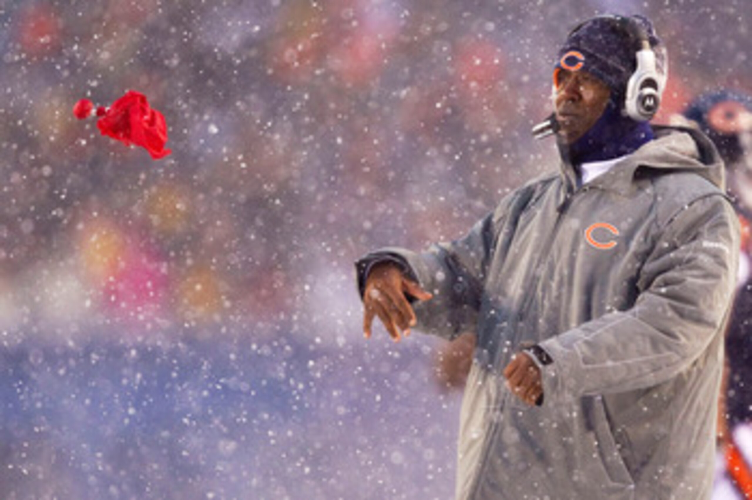 CHICAGO, IL - DECEMBER 12: Head coach Lovie Smith of the Chicago Bears throws his red flag to challenge an official's call against the New England Patriots at Soldier Field on December 12, 2010 in Chicago, Illinois. The Patriots beat the Bears 36-7. (Ph CHICAGO, IL - DECEMBER 12: Head coach Lovie Smith of the Chicago Bears throws his red flag to challenge an official's call against the New England Patriots at Soldier Field on December 12, 2010 in Chicago, Illinois. The Patriots beat the Bears 36-7. (Ph