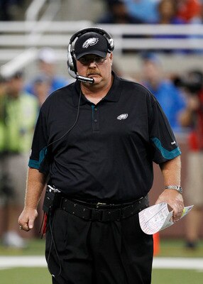 DETROIT - SEPTEMBER 19:  Philadelphia Eagles head coach Andy Reid during the game against the Detroit Lions at Ford Field on September 19, 2010 in Detroit, Michigan. The Eagles defeated the Lions 35-32.  (Photo by Leon Halip/Getty Images)