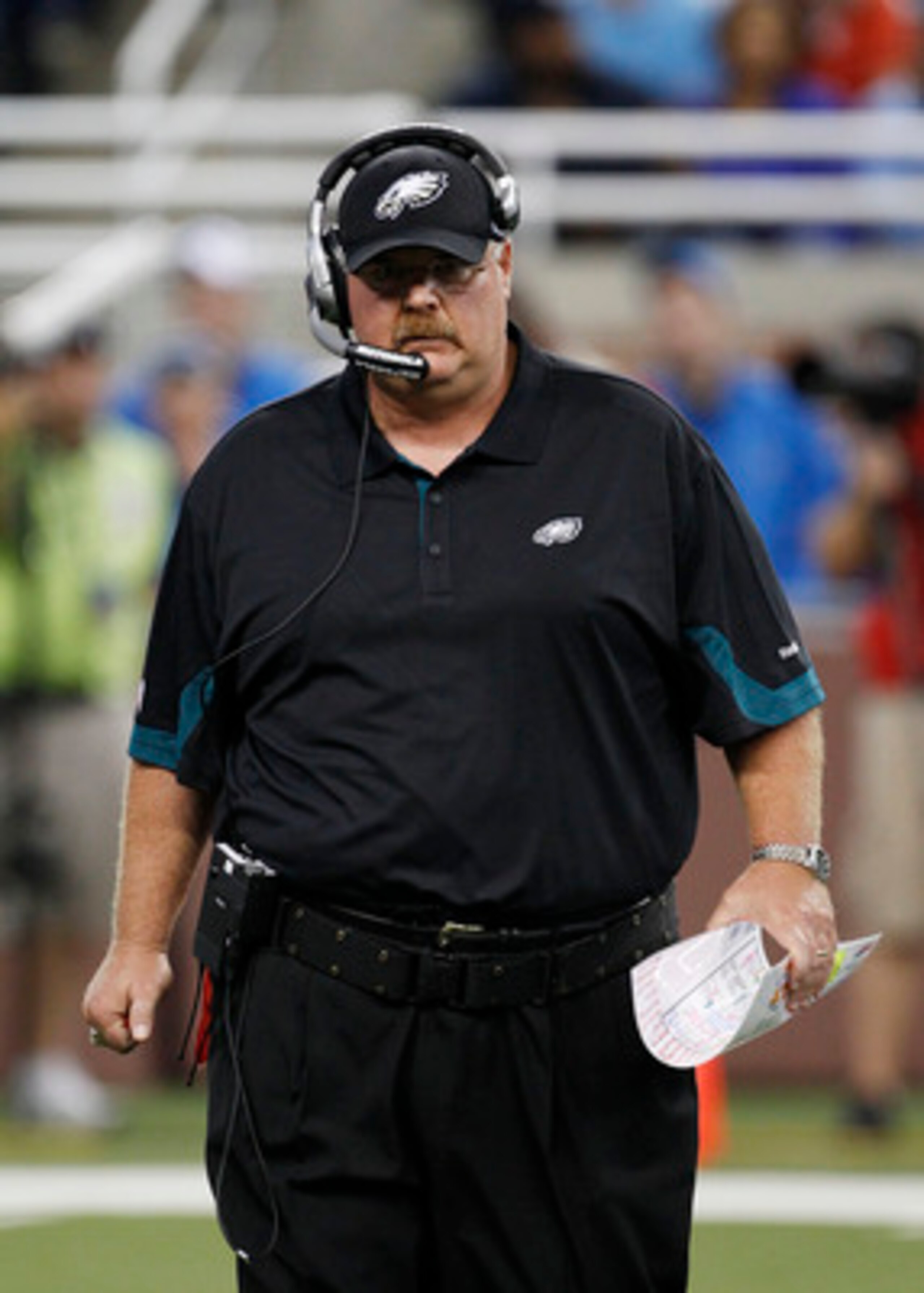 DETROIT - SEPTEMBER 19: Philadelphia Eagles head coach Andy Reid during the game against the Detroit Lions at Ford Field on September 19, 2010 in Detroit, Michigan. The Eagles defeated the Lions 35-32. (Photo by Leon Halip/Getty Images) DETROIT - SEPTEMBER 19: Philadelphia Eagles head coach Andy Reid during the game against the Detroit Lions at Ford Field on September 19, 2010 in Detroit, Michigan. The Eagles defeated the Lions 35-32. (Photo by Leon Halip/Getty Images)