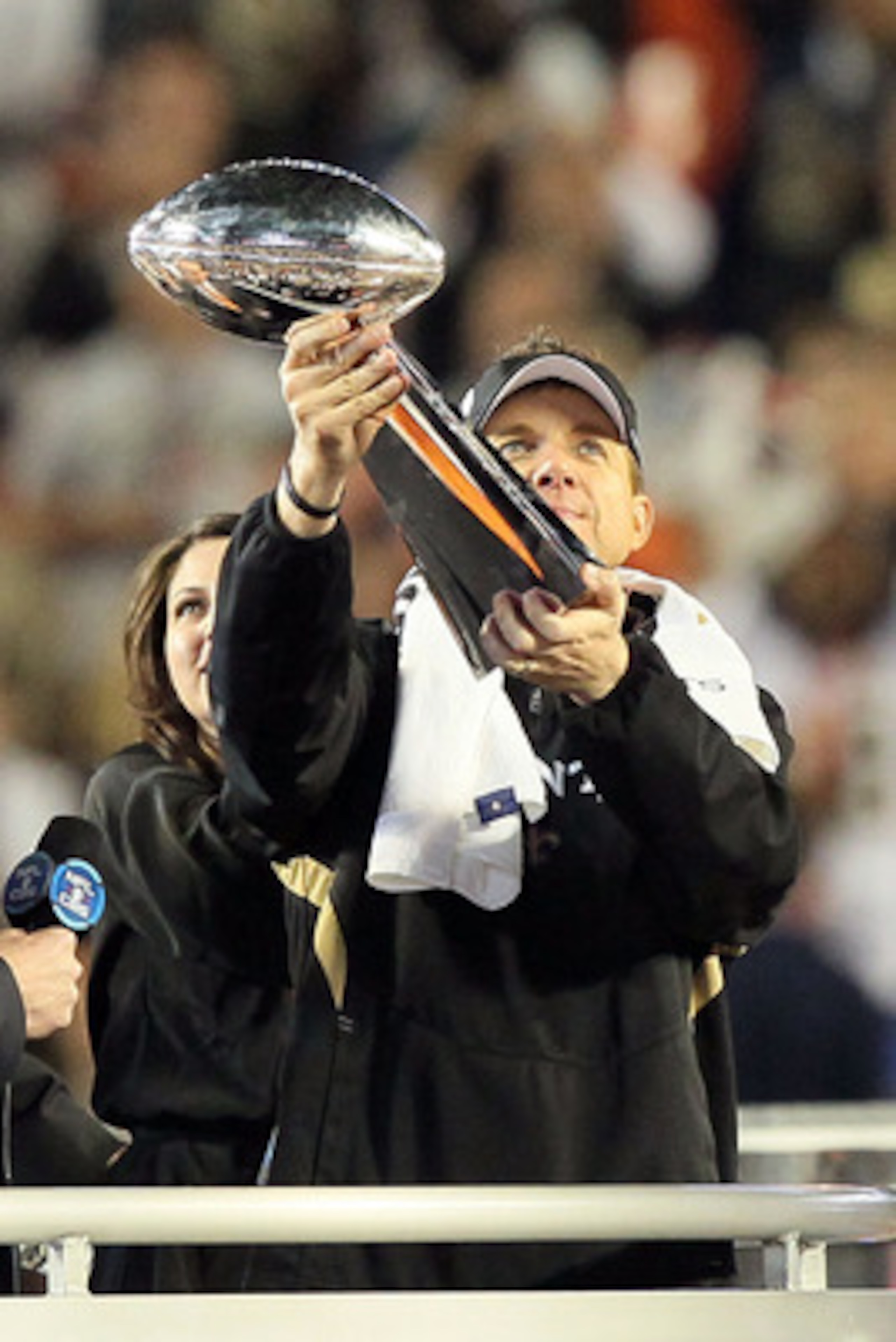 MIAMI GARDENS, FL - FEBRUARY 07: Head coach Sean Payton of the New Orleans Saints holds up the Vince Lombardi Trophy after defeating the Indianapolis Colts during Super Bowl XLIV on February 7, 2010 at Sun Life Stadium in Miami Gardens, Florida. (Photo b MIAMI GARDENS, FL - FEBRUARY 07: Head coach Sean Payton of the New Orleans Saints holds up the Vince Lombardi Trophy after defeating the Indianapolis Colts during Super Bowl XLIV on February 7, 2010 at Sun Life Stadium in Miami Gardens, Florida. (Photo b