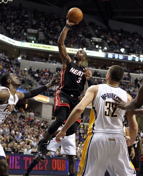 INDIANAPOLIS - FEBRUARY 15:  Dwyane Wade #3 of the Miami Heat shoots the ball during the NBA game against the Indiana Pacers at Conseco Fieldhouse on February 15, 2011 in Indianapolis, Indiana.   The Heat won 110-103.   NOTE TO USER: User expressly acknow