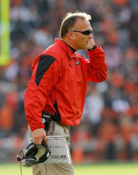 AUBURN, AL - NOVEMBER 13:  Head coach Mark Richt of the Georgia Bulldogs against the Auburn Tigers at Jordan-Hare Stadium on November 13, 2010 in Auburn, Alabama.  (Photo by Kevin C. Cox/Getty Images)