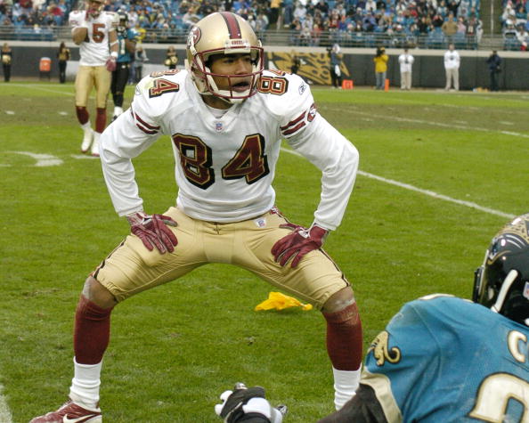 San Francisco 49ers wide receiver Johnnie Morton takes a stance after an unnecessary roughness penalty against the Jacksonville Jaguars December 18, 2005 in Jacksonville.  The Jaguars defeated the 49ers 10 - 9.  (Photo by Al Messerschmidt/Getty Images)