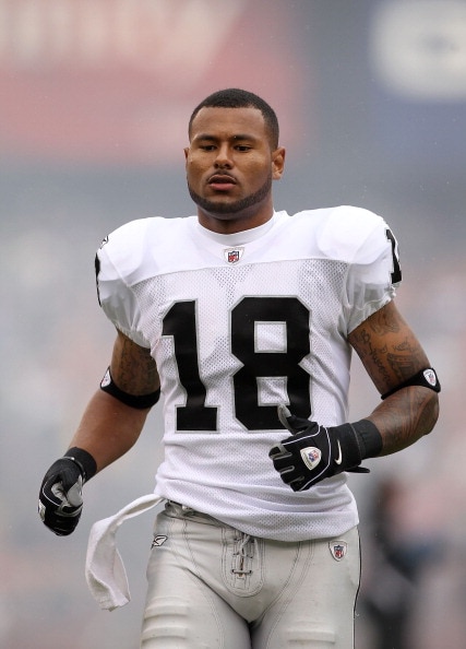SAN FRANCISCO - OCTOBER 17: Louis Murphy #18 of the Oakland Raiders warms up before their game against the San Francisco 49ers at Candlestick Park on October 17, 2010 in San Francisco, California. (Photo by Ezra Shaw/Getty Images) SAN FRANCISCO - OCTOBER 17: Louis Murphy #18 of the Oakland Raiders warms up before their game against the San Francisco 49ers at Candlestick Park on October 17, 2010 in San Francisco, California. (Photo by Ezra Shaw/Getty Images)