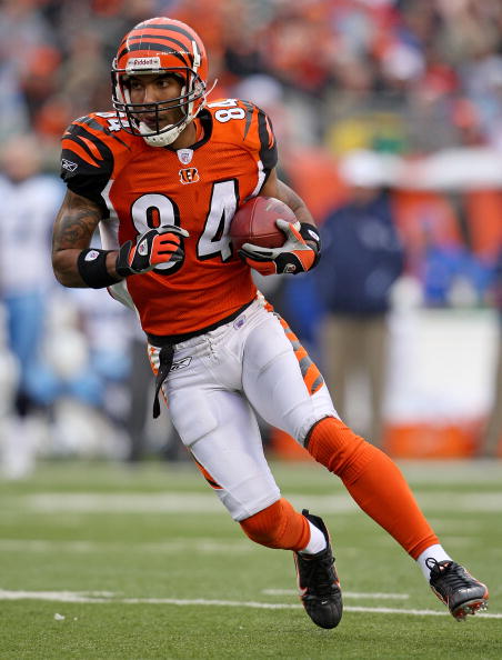CINCINNATI - NOVEMBER 25:  T.J. Houshmandzadeh #84 of the Cincinnati Bengals runs with the ball during the NFL game against the Tennessee Titans on November 25, 2007 at Paul Brown Stadium in Cincinnati, Ohio.  (Photo by Andy Lyons/Getty Images)