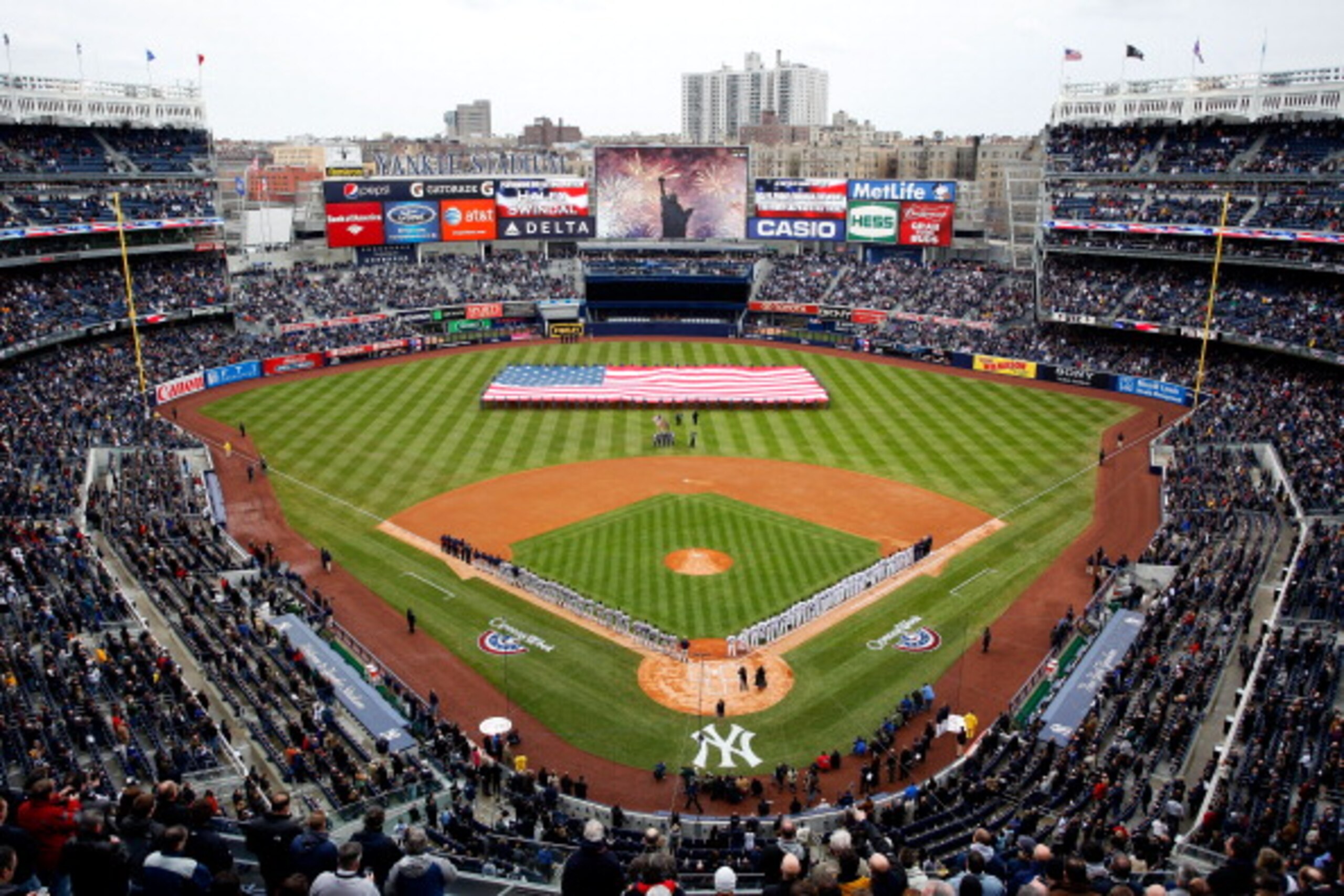 NEW YORK, NY - MARCH 31: The National Anthem is performed by Haley Swindal as the US Navy Super Hornet flyover takes place before the New York Yankees face the Detroit Tigers on Opening Day at Yankee Stadium on March 31, 2011 in the Bronx borough of New NEW YORK, NY - MARCH 31: The National Anthem is performed by Haley Swindal as the US Navy Super Hornet flyover takes place before the New York Yankees face the Detroit Tigers on Opening Day at Yankee Stadium on March 31, 2011 in the Bronx borough of New