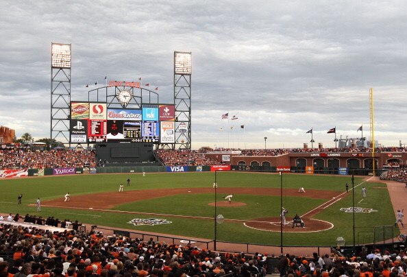 SAN FRANCISCO - OCTOBER 28:  General view of action as Matt Cain #18 of the San Francisco Giants pitches against the Texas Rangers during Game Two of the 2010 MLB World Series at AT&T Park on October 28, 2010 in San Francisco, California.  (Photo by Chris