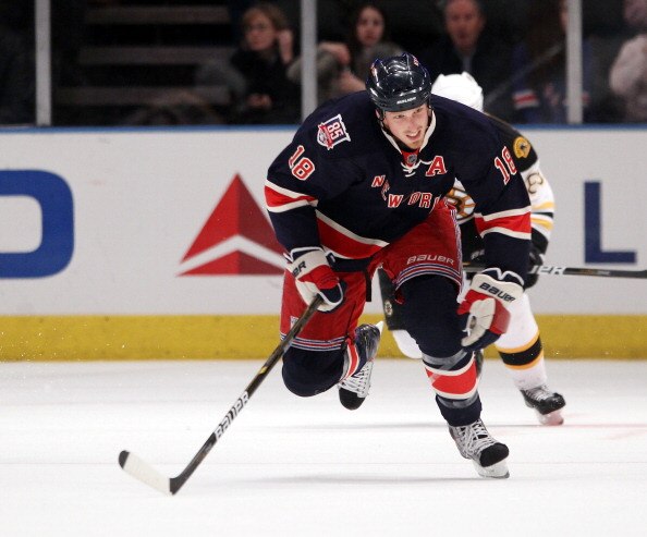 NEW YORK, NY - APRIL 04: Marc Staal #18 of the New York Rangers skates against the Boston Bruins at Madison Square Garden on April 4, 2011 in New York City. The Rangers defeated the Bruins 5-3.  (Photo by Bruce Bennett/Getty Images)