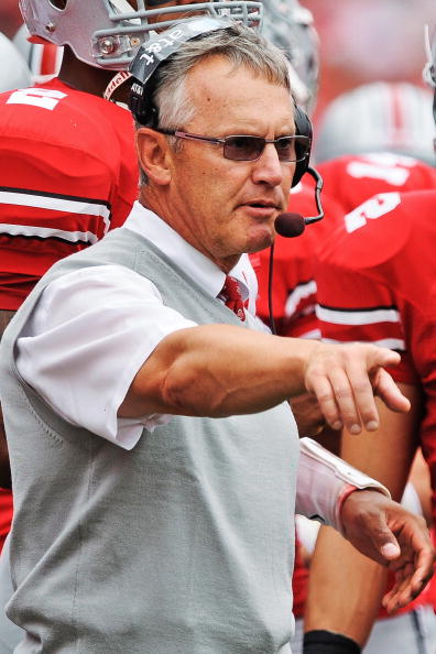 COLUMBUS, OH - SEPTEMBER 11:  Head Coach Jim Tressel of the Ohio State Buckeyes watches his team play against the Miami Hurricanes at Ohio Stadium on September 11, 2010 in Columbus, Ohio.  (Photo by Jamie Sabau/Getty Images)