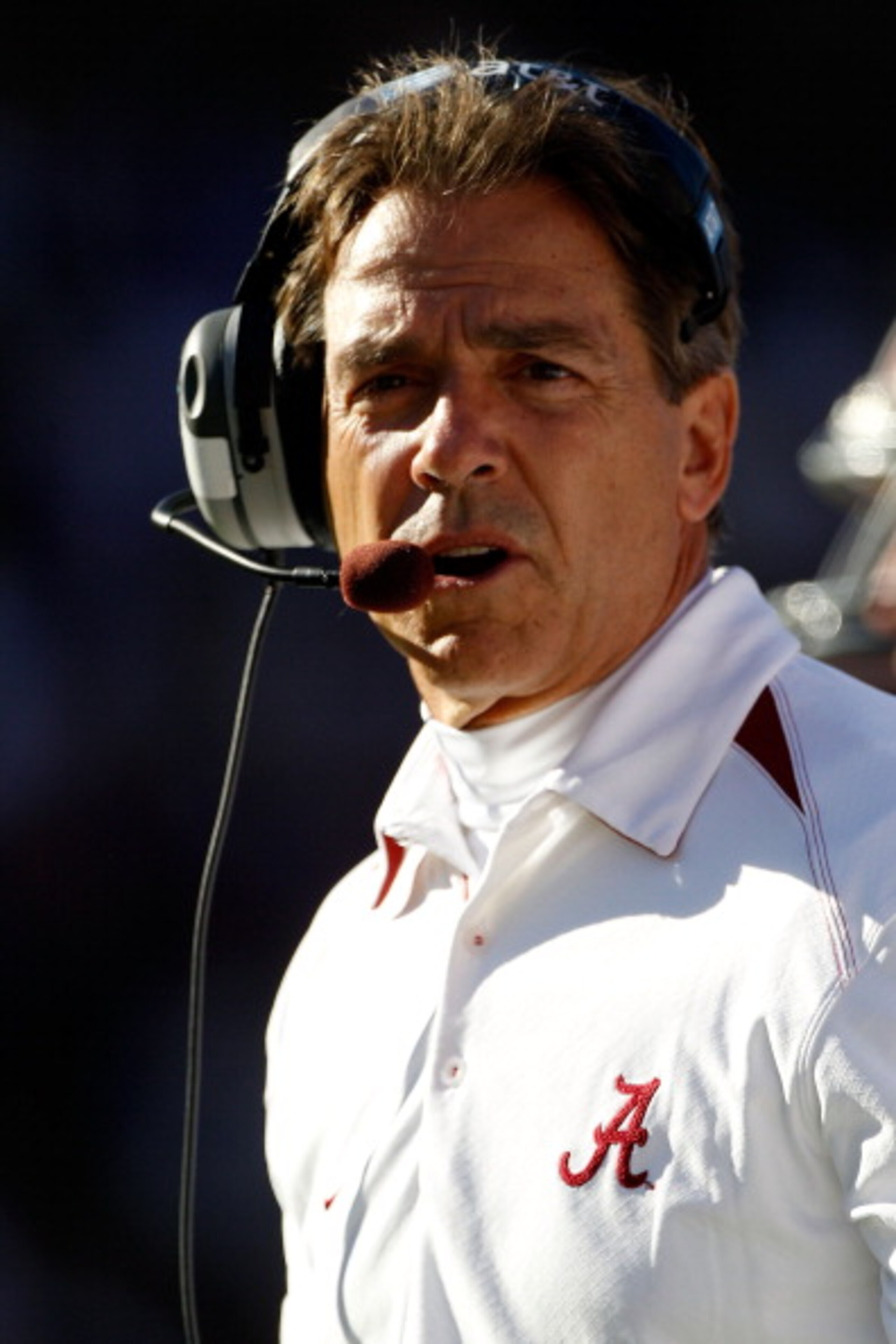 BATON ROUGE, LA - NOVEMBER 06:  Head coach Nick Saban of the Alabama Crimson Tide watches a play during the game against the Louisiana State University Tigers at Tiger Stadium on November 6, 2010 in Baton Rouge, Louisiana.  (Photo by Chris Graythen/Getty