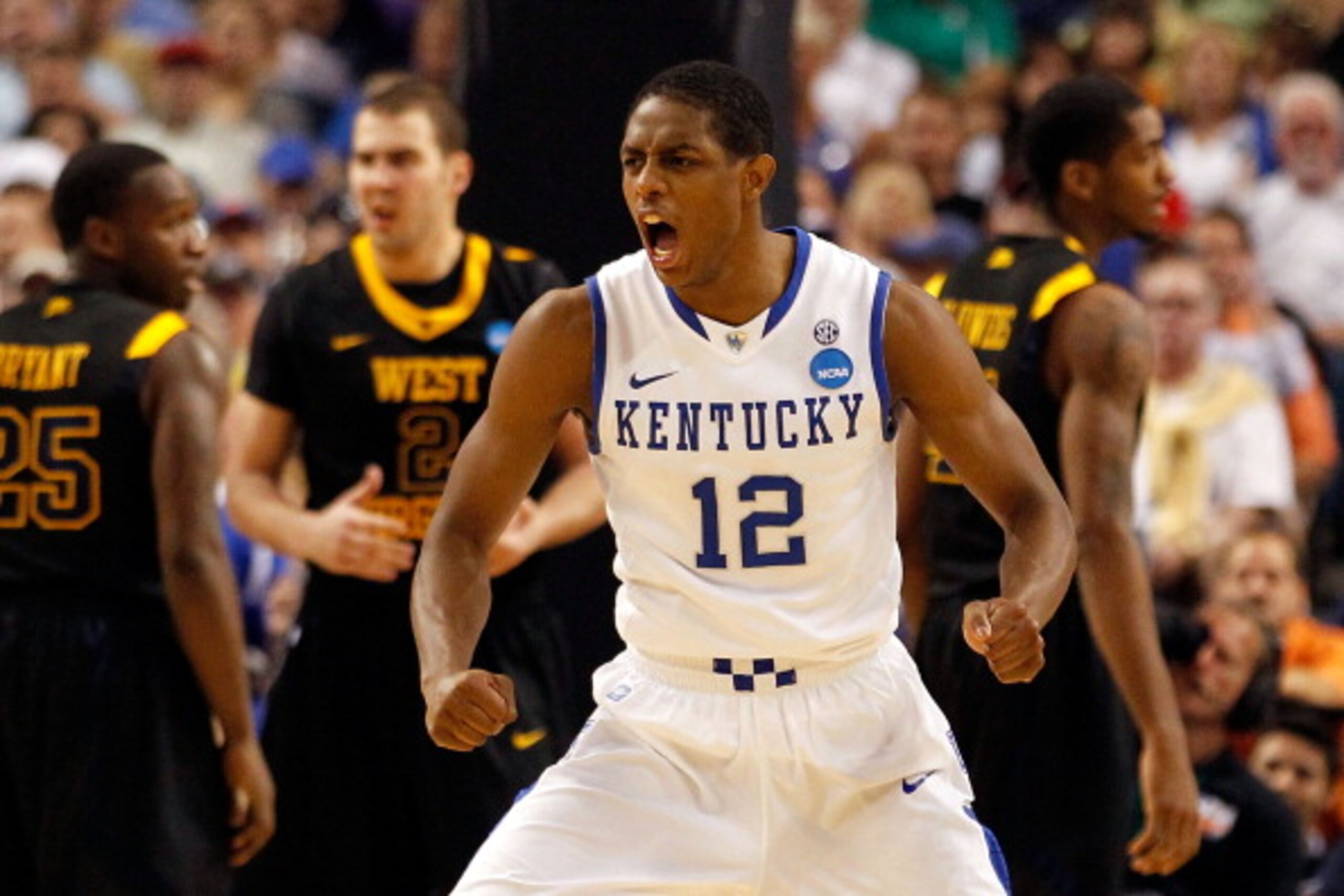 TAMPA, FL - MARCH 19: Brandon Knight #12 of the Kentucky Wildcats reacts in the second half agianst the West Virginia Mountaineers during the third round of the 2011 NCAA men's basketball tournament at St. Pete Times Forum on March 19, 2011 in Tampa, Flo TAMPA, FL - MARCH 19: Brandon Knight #12 of the Kentucky Wildcats reacts in the second half agianst the West Virginia Mountaineers during the third round of the 2011 NCAA men's basketball tournament at St. Pete Times Forum on March 19, 2011 in Tampa, Flo