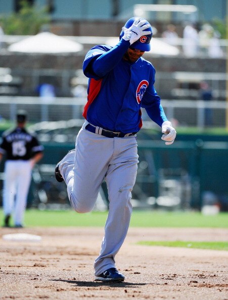 GLENDALE, AZ - MARCH 11:  Carlos Pena #22 of the Chicago Cubs plays against Chicago White Sox during the spring training baseball gameat Camelback Ranch on March 11, 2011 in Glendale, Arizona.  (Photo by Kevork Djansezian/Getty Images)