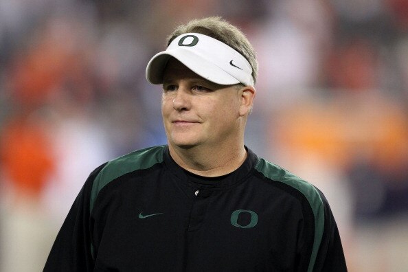 GLENDALE, AZ - JANUARY 10:  Head coach Chip Kelly of the Oregon Ducks looks on during their 22-19 loss to the Auburn Tigers during the Tostitos BCS National Championship Game at University of Phoenix Stadium on January 10, 2011 in Glendale, Arizona.  (Pho