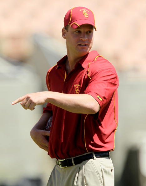 LOS ANGELES, CA - MAY 01:  Head coach Lane Kiffin looks on during the  USC Trojans spring game on  May 1, 2010 at the Los Angeles Memorial Coliseum in Los Angeles, California.  (Photo by Stephen Dunn/Getty Images)