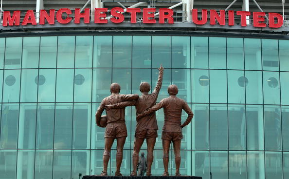 MANCHESTER, UNITED KINGDOM - MAY 29:  The statue of Manchester United's 'Holy Trinity' of players stands in front of Old Trafford and the Matt Busby statue after being unveiled today on May 29, 2008, Manchester, England. The statue of United legends Bobby