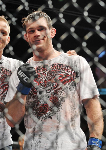 LAS VEGAS - NOVEMBER 21:  Forrest Griffin celebrates his victory over Tito Ortiz after their Light Heavyweight Fight at the UFC 106 at Mandalay Bay Events Center on November 21, 2009 in Las Vegas, Nevada.  (Photo by Jon Kopaloff/Getty Images)