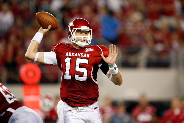 ARLINGTON, TX - OCTOBER 03:  Quarterback Ryan Mallett #15 of the Texas A&M Aggies at Cowboys Stadium on October 3, 2009 in Arlington, Texas.  (Photo by Ronald Martinez/Getty Images)