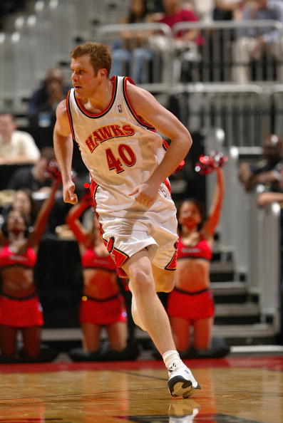 ATLANTA - MARCH 29:  Jason Collier #40 of the Atlanta Hawks runs during the game against the Memphis Grizzlies at Philips Arena on March 29, 2004 in Atlanta, Georgia.  The Grizzlies won in double overtime 129-125.    NOTE TO USER: User expressly acknowled