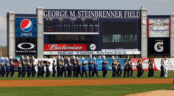TAMPA, FL - FEBRUARY 26:  The George M. Steinbrenner High School Band plays just prior to the start of the Grapefruit League Spring Training Game between the New York Yankees and the Philadelphia Phillies at George M. Steinbrenner Field on February 26, 20