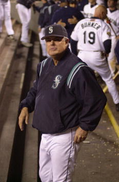 19 Sep 2001 : Manager Lou Pinella of the Seattle Mariners stands in the dugout during the game against the Anaheim Angels at Safeco Field in Seattle, Washington. The Mariners won 5-0. DIGITAL IMAGE. Mandatory Credit : Otto Greule /Allsport