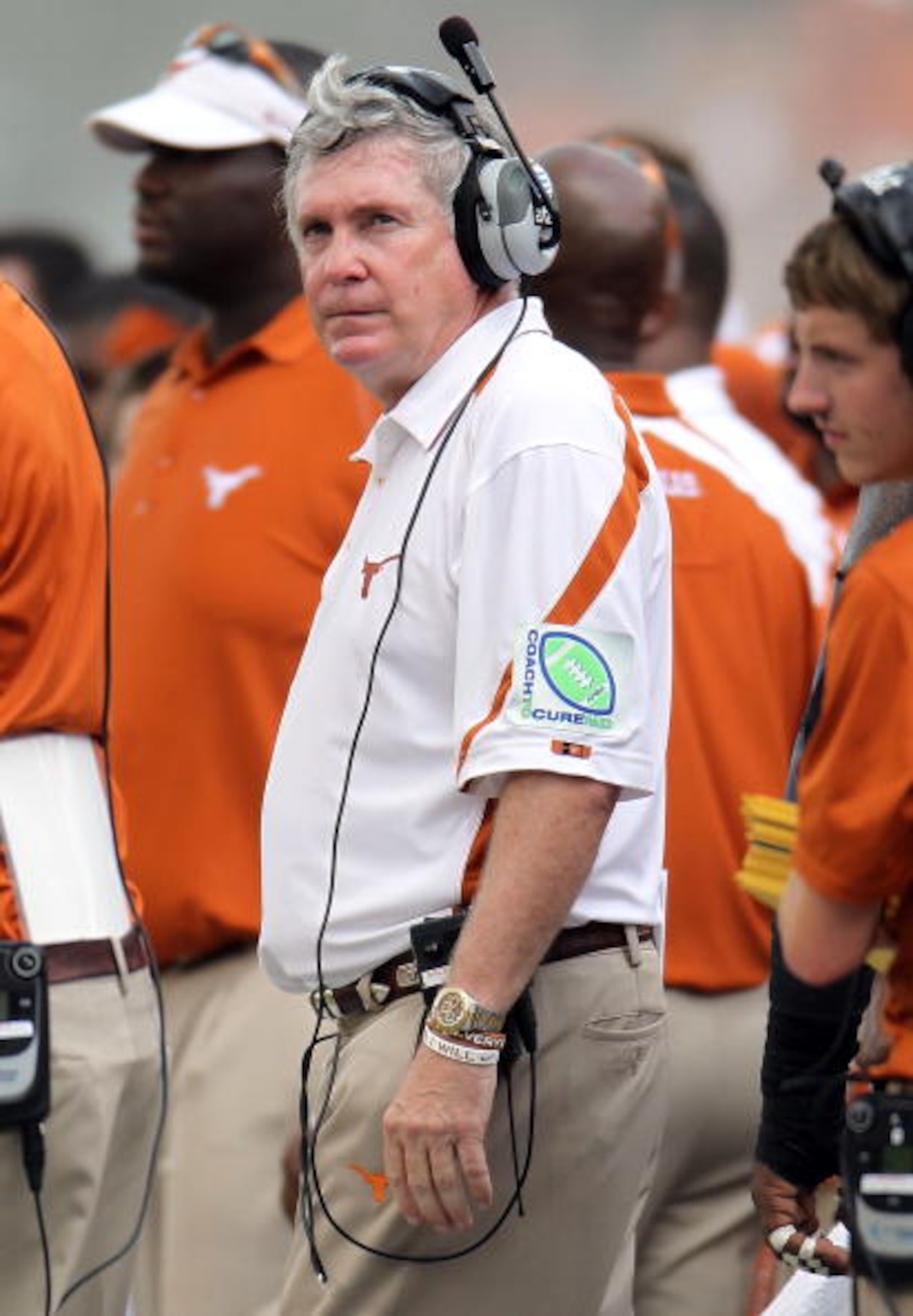 AUSTIN, TX - SEPTEMBER 25:  Head coach Mack Brown of the Texas Longhorns during a game against the UCLA Bruins at Darrell K Royal-Texas Memorial Stadium on September 25, 2010 in Austin, Texas.  (Photo by Ronald Martinez/Getty Images)