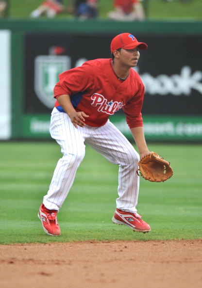 CLEARWATER, FL - MARCH 11: Infielder Freddy Galvis #71 of the  Philadelphia Phillies sets at shortstop against the Detroit Tigers March 11, 2010 at the Bright House Field in Clearwater, Florida. (Photo by Al Messerschmidt/Getty Images)
