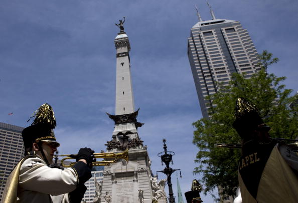 INDIANAPOLIS - MAY 24:  A marching band performs in the downtown circle during the parade for the IRL IndyCar Series 92nd running of the Indianapolis 500 May 24, 2008 in Indianapolis, Indiana.  (Photo by Robert Laberge/Getty Images)