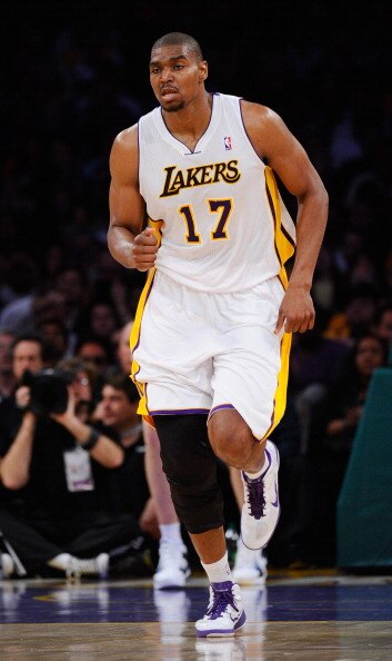 LOS ANGELES, CA - APRIL 03:  Andrew Bynum #17 of the  Los Angeles Lakers against the Denver Nuggets at Staples Center on April 3, 2011 in Los Angeles, California. NOTE TO USER: User expressly acknowledges and agrees that, by downloading and or using this