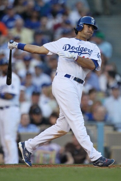 LOS ANGELES, CA - MARCH 31:  Andre Ethier #16 of the Los Angeles Dodgers at bat against the San Francisco Giants on Opening Day at Dodger Stadium on March 31, 2011 in Los Angeles, California.  (Photo by Jeff Gross/Getty Images)
