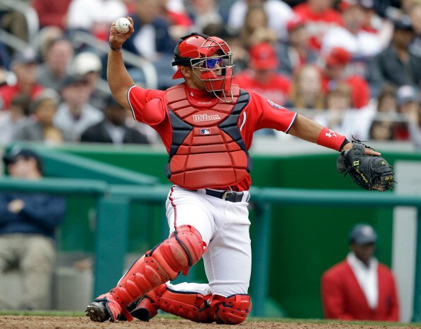 WASHINGTON, DC - APRIL 03:  Catcher Ivan Rodriguez #7 of the Washington Nationals against the Atlanta Braves at Nationals Park on April 3, 2011 in Washington, DC.  (Photo by Rob Carr/Getty Images)