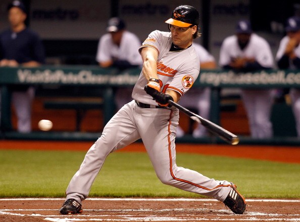 ST. PETERSBURG, FL - APRIL 02:  Outfielder Luke Scott #30 of the Baltimore Orioles bats against the Tampa Bay Rays during the game at Tropicana Field on April 2, 2011 in St. Petersburg, Florida.  (Photo by J. Meric/Getty Images)