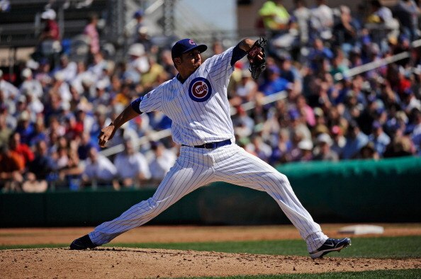 MESA, AZ - MARCH 09:  Matt Garza #17 pitcher of the Chicago Cubs throws a ptich against the Kansas City Royals during the spring training baseball game at HoHoKam Stadium on March 9, 2011 in Mesa, Arizona.  (Photo by Kevork Djansezian/Getty Images)