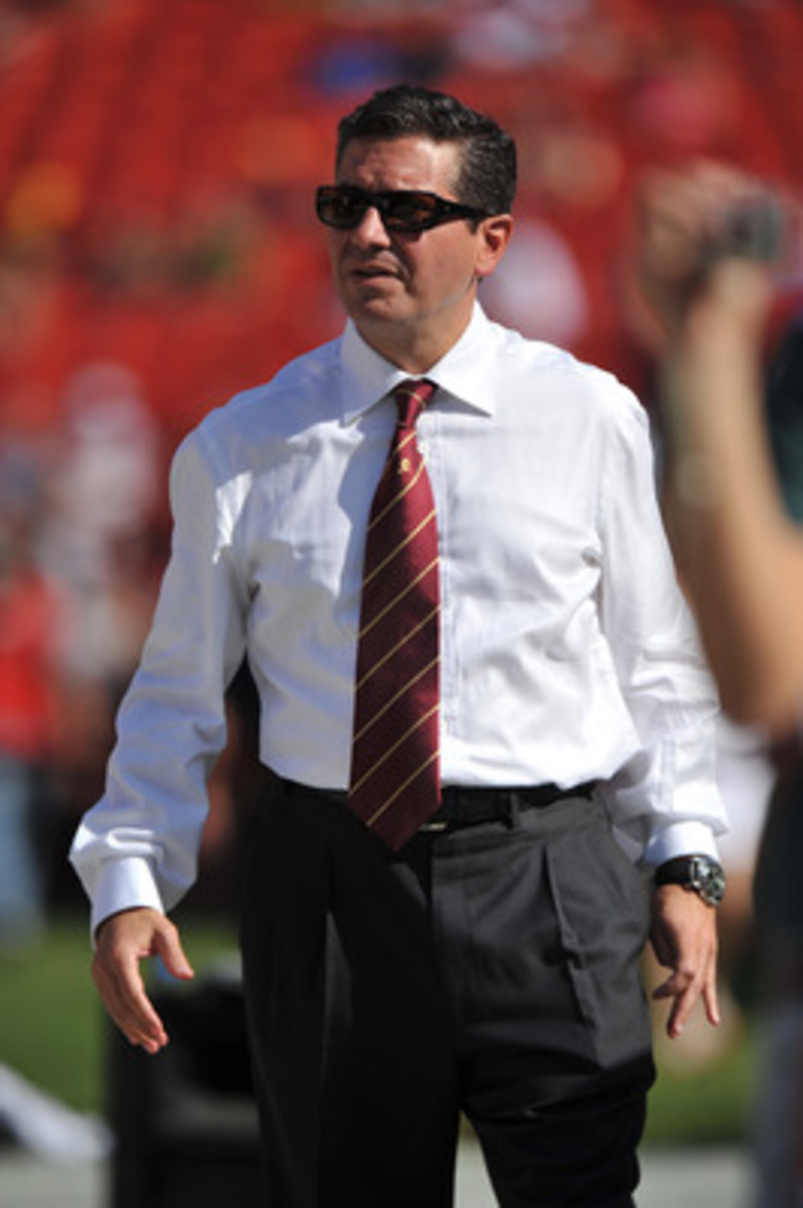 LANDOVER - SEPTEMBER 19:  Owner Daniel Snyder of the Washington Redskins walks the sidelines before the game against the Houston Texans at FedExField on September 19, 2010 in Landover, Maryland. The Texans defeated the Redskins 30-27 in overtime. (Photo b