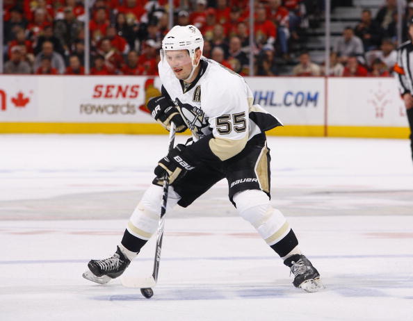 OTTAWA, ON - APRIL 18:  Sergei Gonchar #55 of the Pittsburgh Penguins skates against the Ottawa Senators during Game 3 of the Eastern Conference Quaterfinals during the 2010 Stanley Cup Playoffs at Scotiabank Place on April 18, 2010 in Ottawa, Canada.  (P
