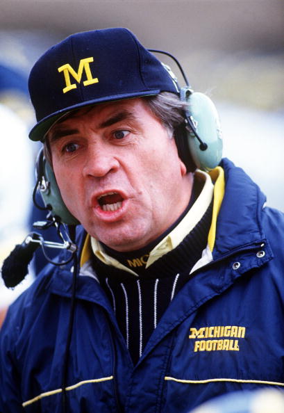 7 Nov 1992: MICHIGAN HEAD COACH GARY MOELLER ON THE SIDELINE DURING THE WOLVERINES 40-7 VICTORY OVER THE NORTHWESTERN WILDCATS AT DYCHE STADIUM IN EVANSTON, ILLINOIS.