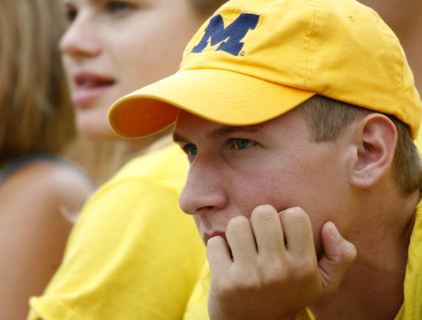 ANN ARBOR, MI - SEPTEMBER 08: A Michigan Wolverines fan looks on during a game against the Oregon Ducks September 8, 2007 at Michigan Stadium in Ann Arbor, Michigan. Oregon won the game 39-7. (Photo By Gregory Shamus/Getty Images)