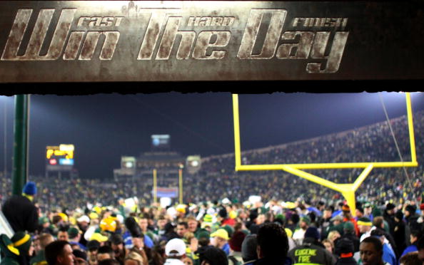 EUGENE,OR - DECEMBER 03:  A sign posted in the tunnel is seen after the Oregon Ducks defeated the Oregon State Beavers 33-37 in the game at Autzen Stadium on December 3, 2009 in Eugene, Oregon. (Photo by Tom Hauck/Getty Images)