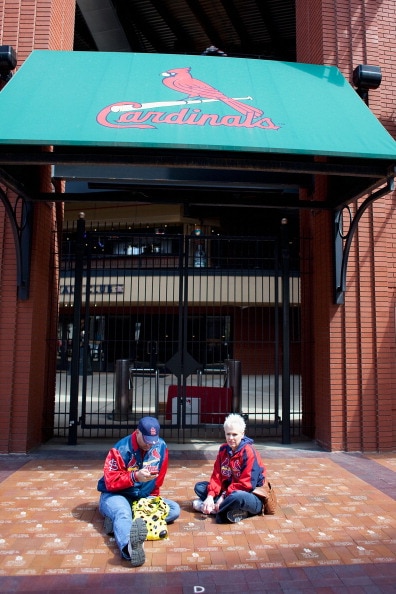 ST. LOUIS, MO - MARCH 31: St. Louis Cardinals fans wait for the gates to open on opening day before the San Diego Padres play against the St. Louis Cardinals at Busch Stadium on March 31, 2011 in St. Louis, Missouri.  (Photo by Dilip Vishwanat/Getty Image