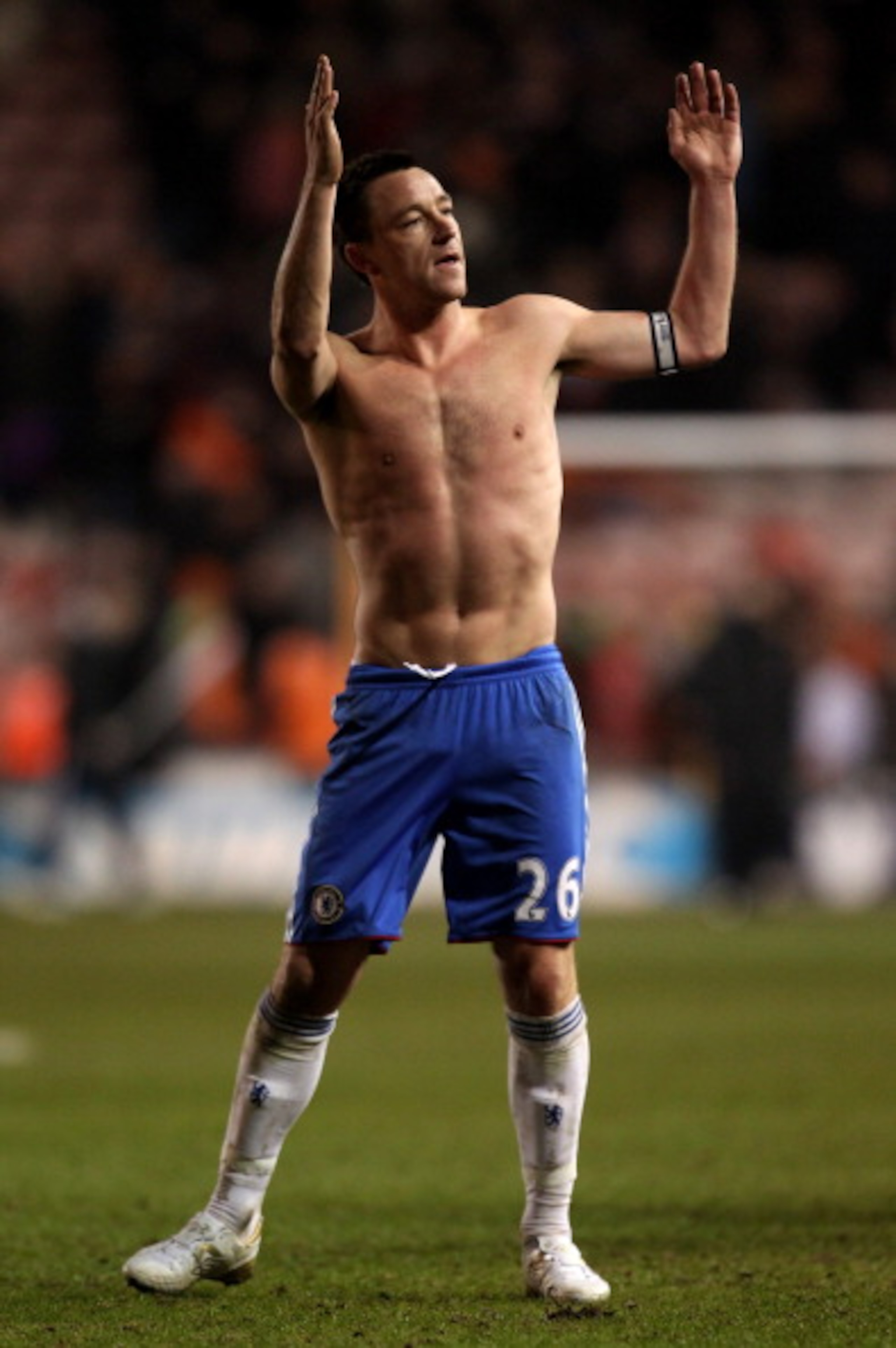 BLACKPOOL, ENGLAND - MARCH 07:  John Terry of Chelsea salutes the fans at the end of the Barclays Premier League match between Blackpool and Chelsea at Bloomfield Road on March 7, 2011 in Blackpool, England. (Photo by Alex Livesey/Getty Images)