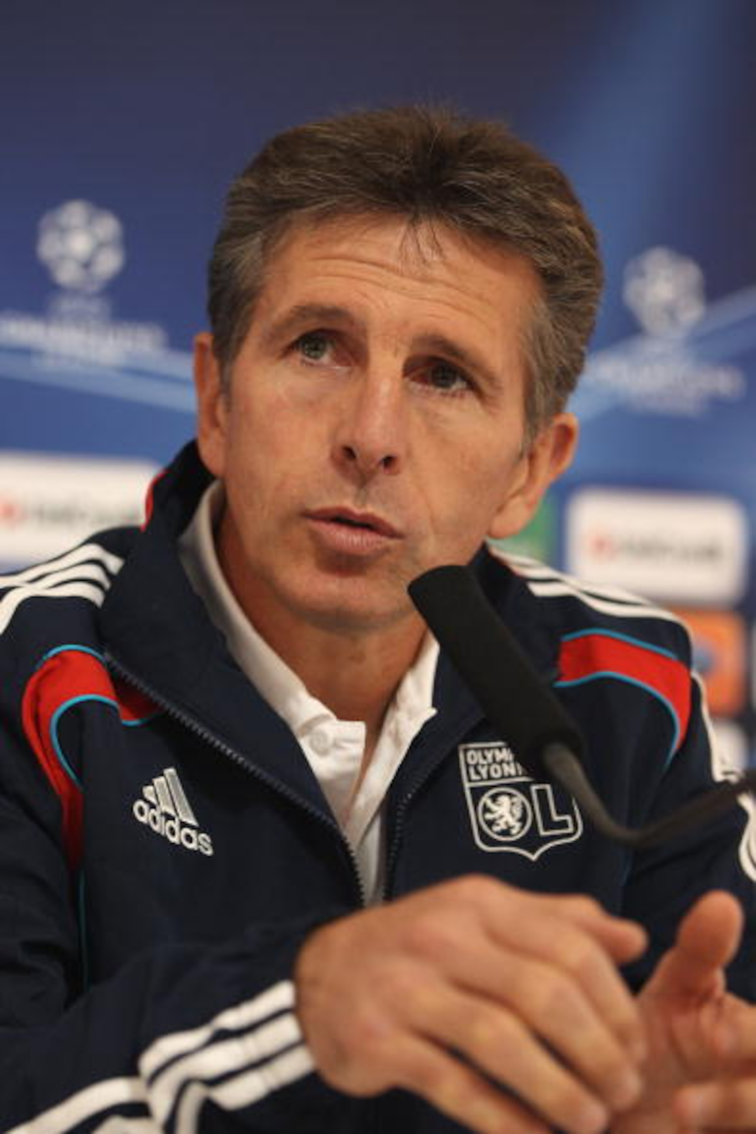 LYON, FRANCE - SEPTEMBER 13: Claude Puel head coach of Olympique Lyon speaks during the Lyon Press Conference, ahead of their Group B UEFA Champions League first phase match against Schalke 04, at Stade de Gerland on September 13, 2010 in Lyon, France. LYON, FRANCE - SEPTEMBER 13: Claude Puel head coach of Olympique Lyon speaks during the Lyon Press Conference, ahead of their Group B UEFA Champions League first phase match against Schalke 04, at Stade de Gerland on September 13, 2010 in Lyon, France.