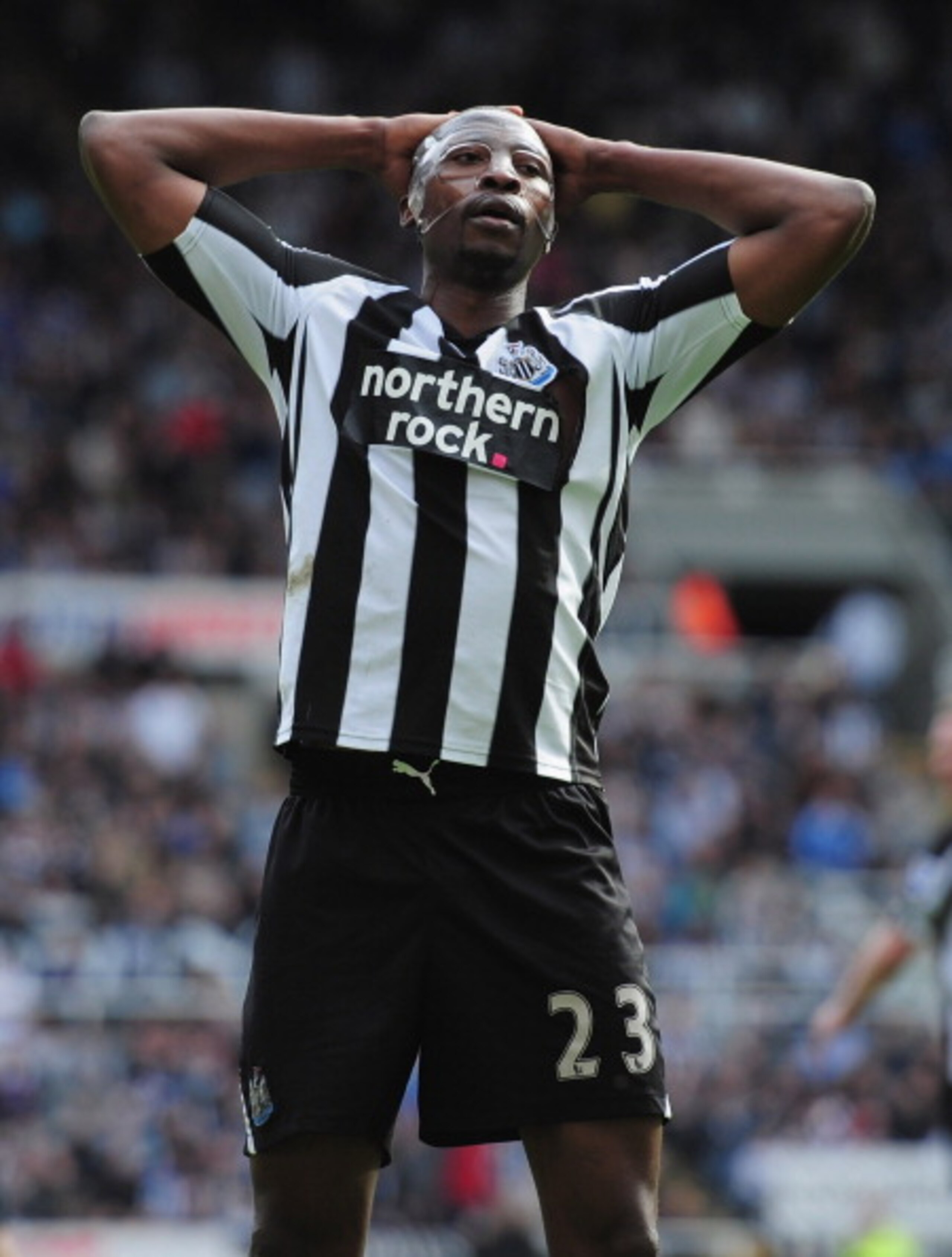 NEWCASTLE UPON TYNE, ENGLAND - APRIL 02: Shola Ameobi of Newcastle United during the Barclays Premier League match between Newcastle United and Wolverhampton Wanderers at St James' Park on April 2, 2011 in Newcastle upon Tyne, England. (Photo by Shaun B NEWCASTLE UPON TYNE, ENGLAND - APRIL 02: Shola Ameobi of Newcastle United during the Barclays Premier League match between Newcastle United and Wolverhampton Wanderers at St James' Park on April 2, 2011 in Newcastle upon Tyne, England. (Photo by Shaun B