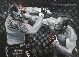 Randy Couture lighting up Tim Sylvia