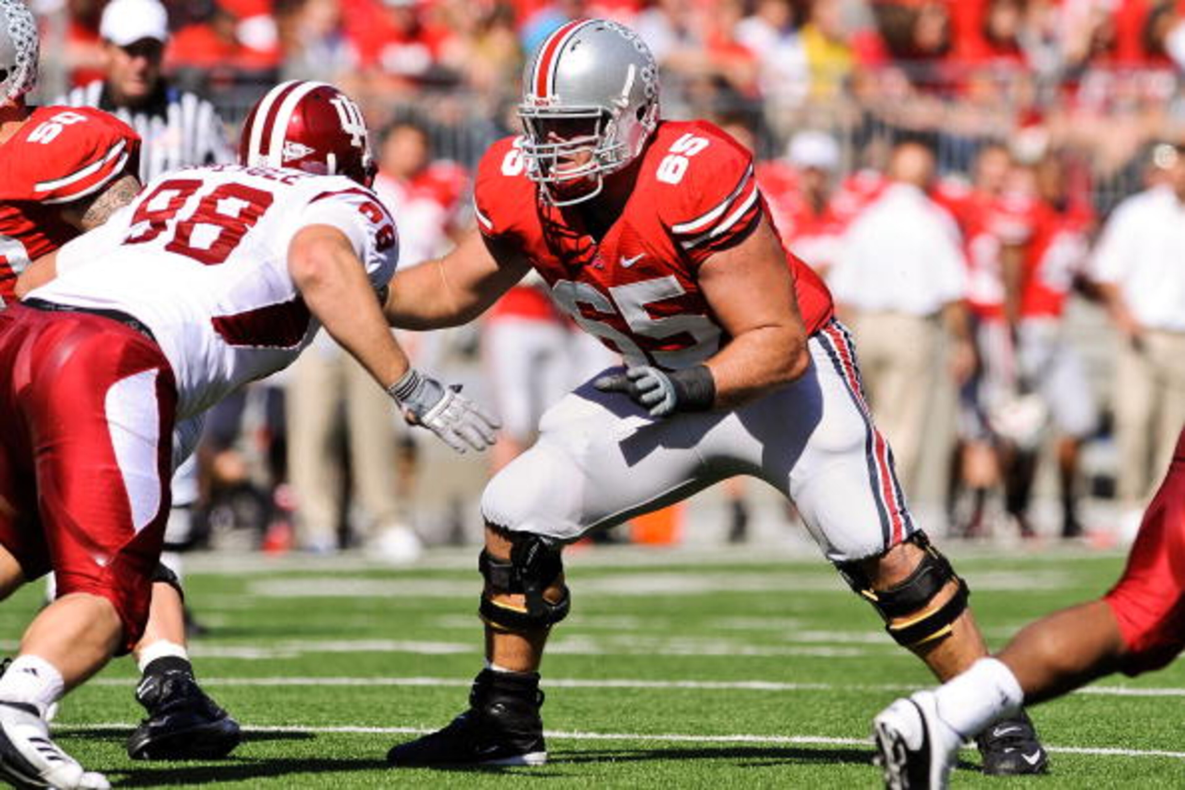 COLUMBUS, OH - OCTOBER 9: Justin Boren #65 of the Ohio State Buckeyes blocks against the Indiana Hoosiers at Ohio Stadium on October 9, 2010 in Columbus, Ohio. (Photo by Jamie Sabau/Getty Images) COLUMBUS, OH - OCTOBER 9: Justin Boren #65 of the Ohio State Buckeyes blocks against the Indiana Hoosiers at Ohio Stadium on October 9, 2010 in Columbus, Ohio. (Photo by Jamie Sabau/Getty Images)