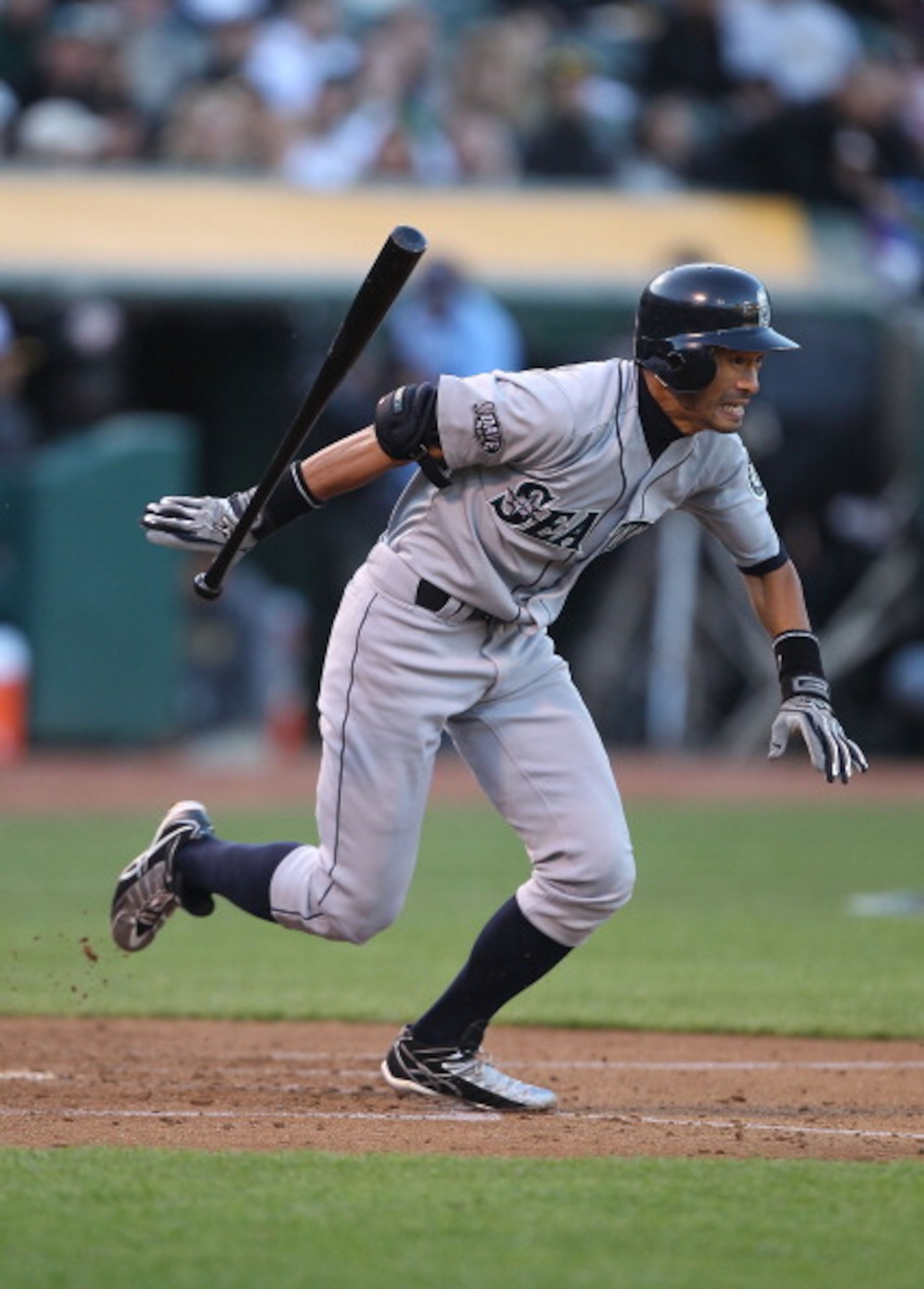 OAKLAND, CA - APRIL 02:  Ichiro Suzuki #51 of the Seattle Mariners singles in the third inning against the Oakland Athletics during a Major League Baseball game at the Oakland-Alameda County Coliseum on April 2, 2011 in Oakland, California.  (Photo by Jed