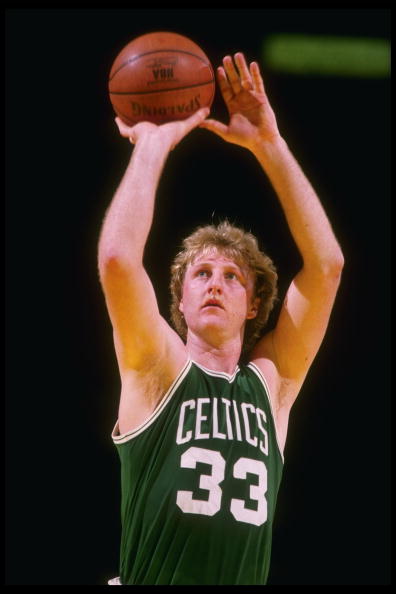 1985:  Boston Celtis forward Larry Bird shoots during game. Mandatory Credit: Allsport  /Allsport