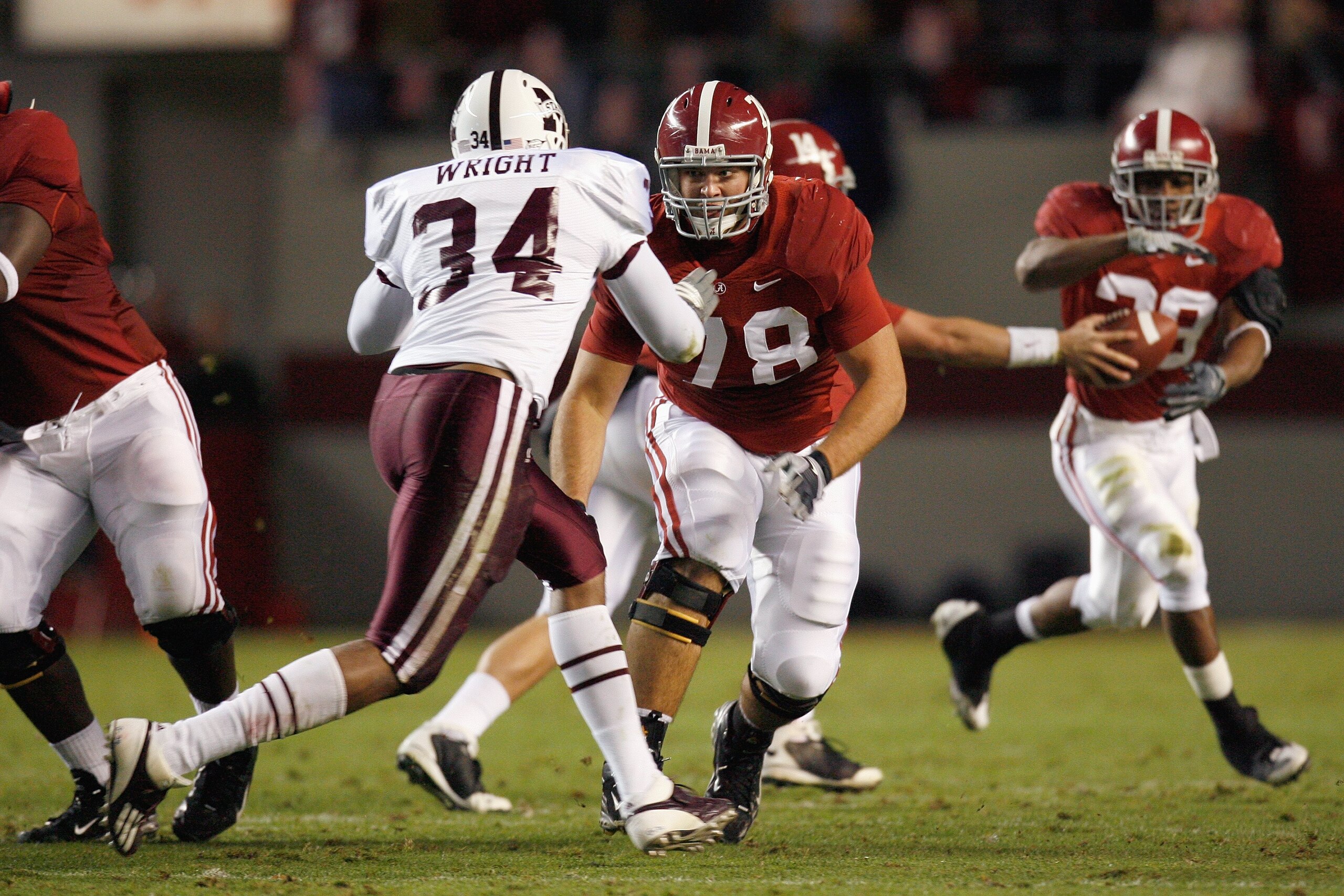TUSCALOOSA, AL - NOVEMBER 15: # of the Alabama Crimson Tide # of the Mississippi State Bulldogs during the game at Bryant-Denny Stadium on November 15, 2008 in Tuscaloosa, Alabama. (Photo by Kevin C. Cox/Getty Images) TUSCALOOSA, AL - NOVEMBER 15: # of the Alabama Crimson Tide # of the Mississippi State Bulldogs during the game at Bryant-Denny Stadium on November 15, 2008 in Tuscaloosa, Alabama. (Photo by Kevin C. Cox/Getty Images)