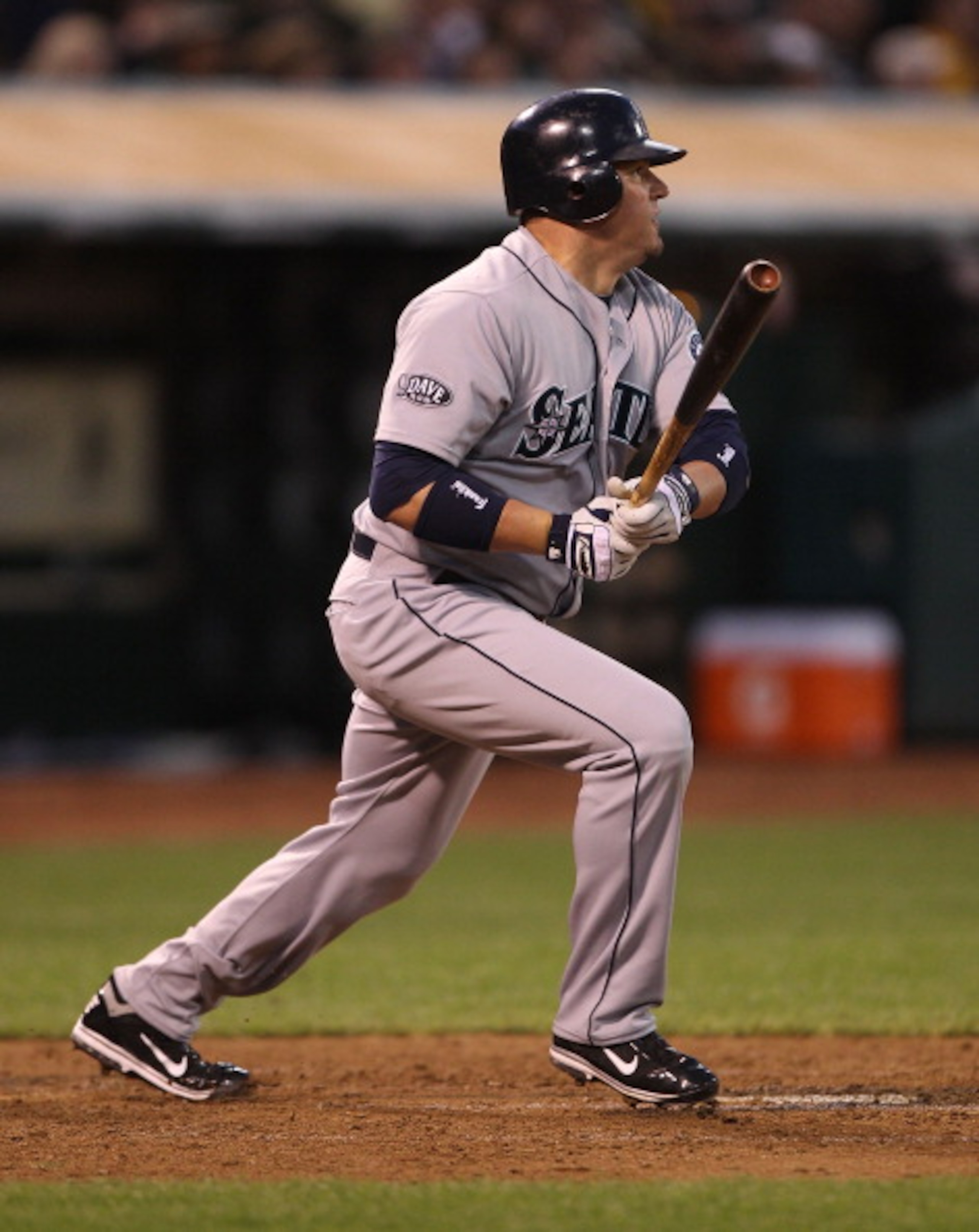 OAKLAND, CA - APRIL 02:  Jack Cust #29 of the Seattle Mariners hits an RBI single in the sixth inning against the Oakland Athletics during a Major League Baseball game at the Oakland-Alameda County Coliseum on April 2, 2011 in Oakland, California.  (Photo